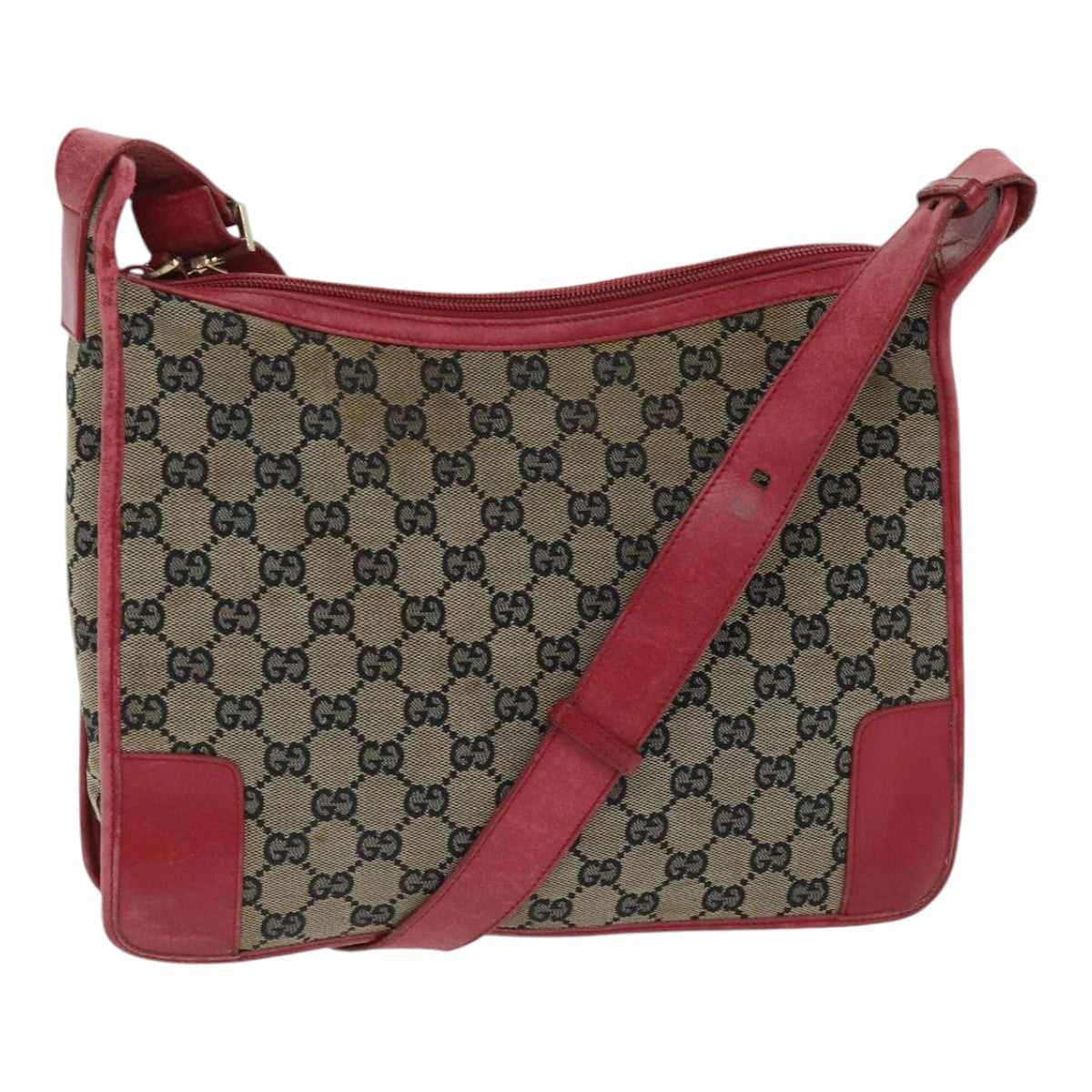 GUCCI GG Canvas Shoulder Bag Navy Red Auth 89760