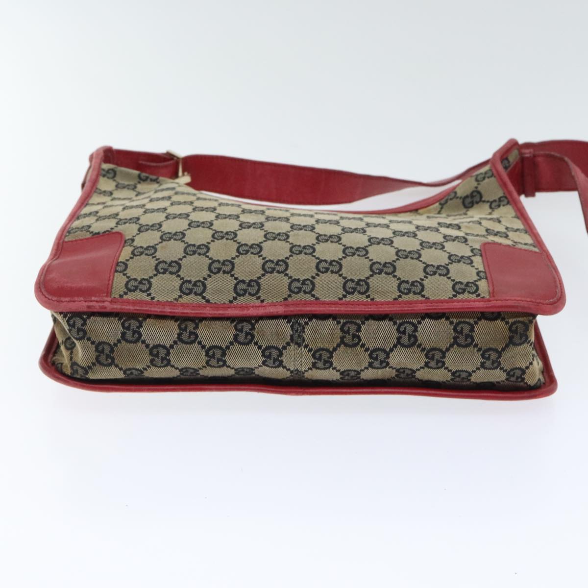 GUCCI GG Canvas Shoulder Bag Navy Red Auth 89760