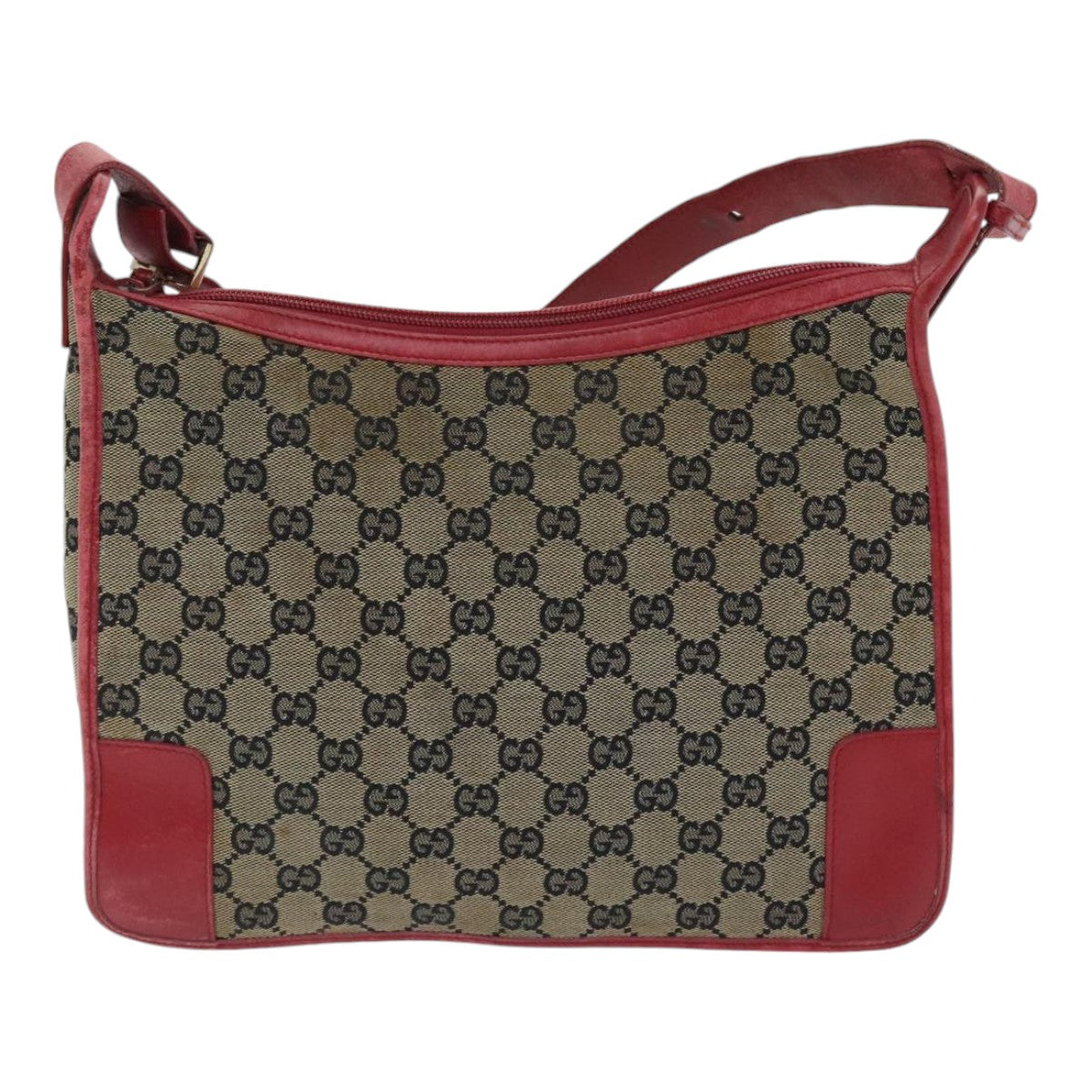 GUCCI GG Canvas Shoulder Bag Navy Red Auth 89760