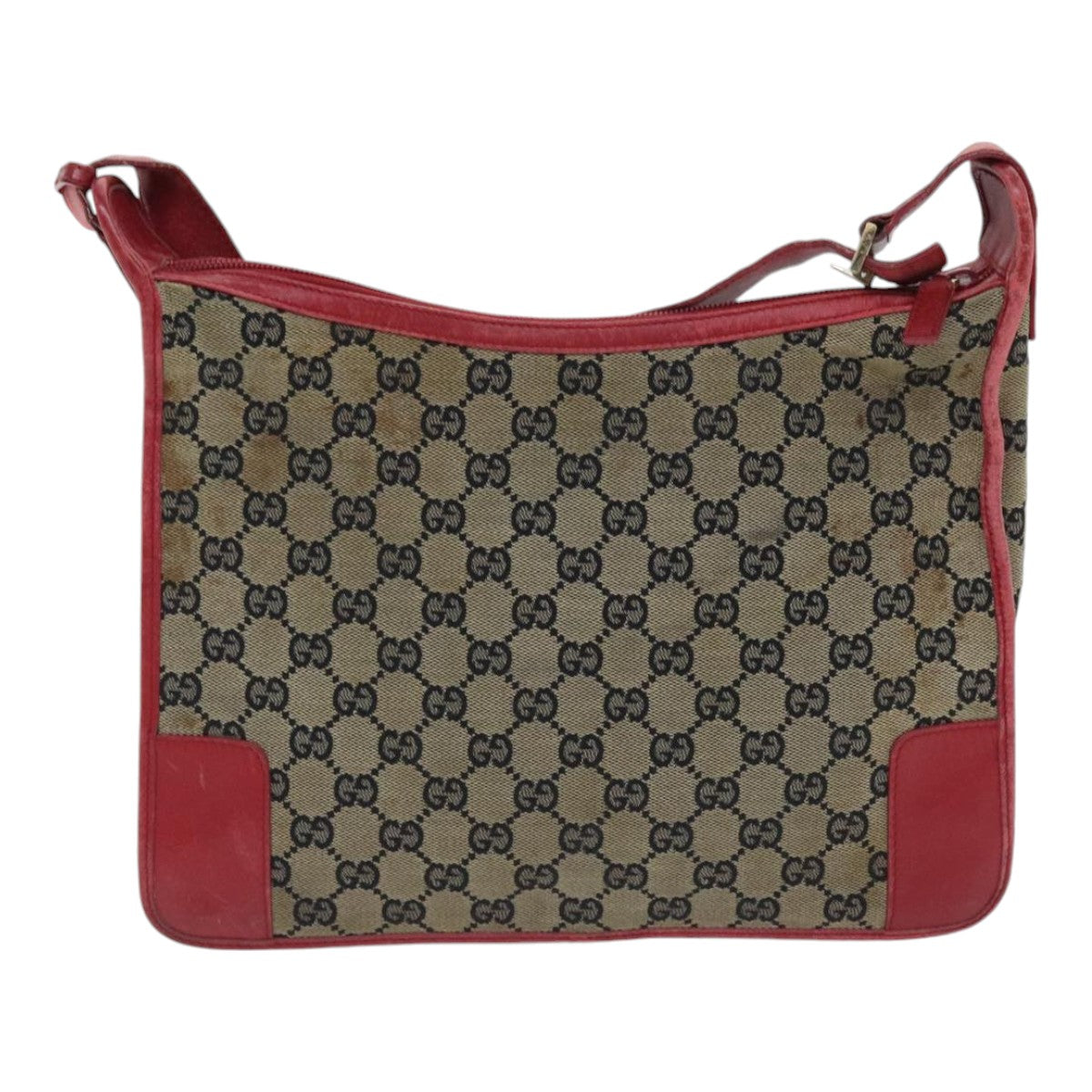 GUCCI GG Canvas Shoulder Bag Navy Red Auth 89760