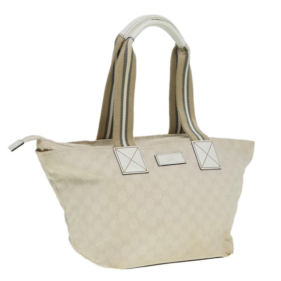 GUCCI GG Canvas Sherry Line Tote Bag White Auth 89762
