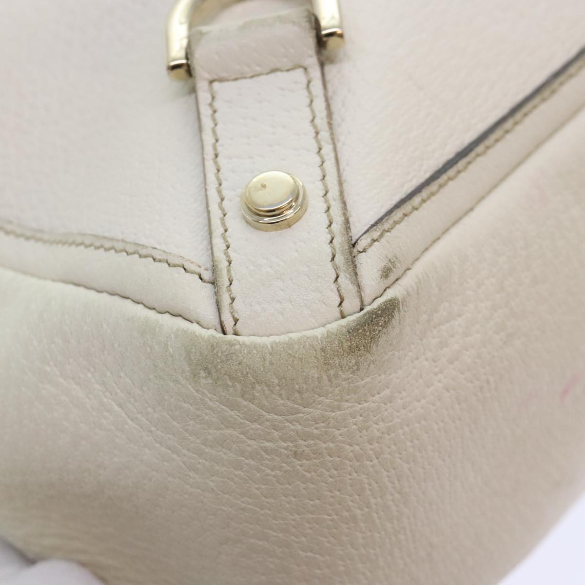 GUCCI Tote Bag Leather White Gold 141472 Auth 89767