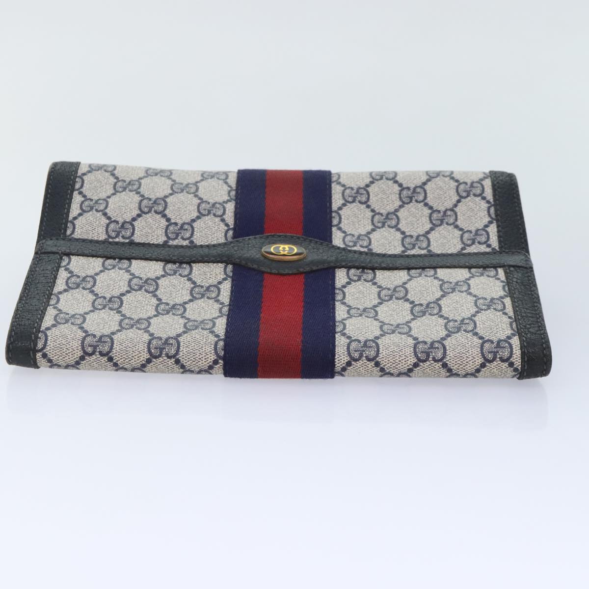 GUCCI GG Supreme Sherry Line Clutch Bag PVC Navy Red 84 01 006 Auth 89769