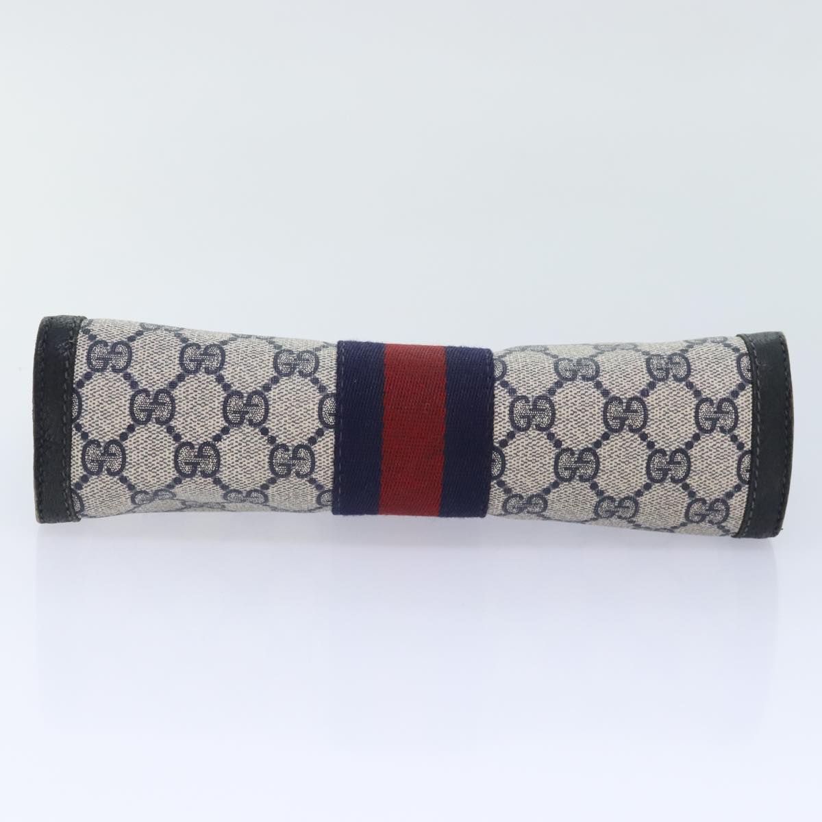 GUCCI GG Supreme Sherry Line Clutch Bag PVC Navy Red 84 01 006 Auth 89769