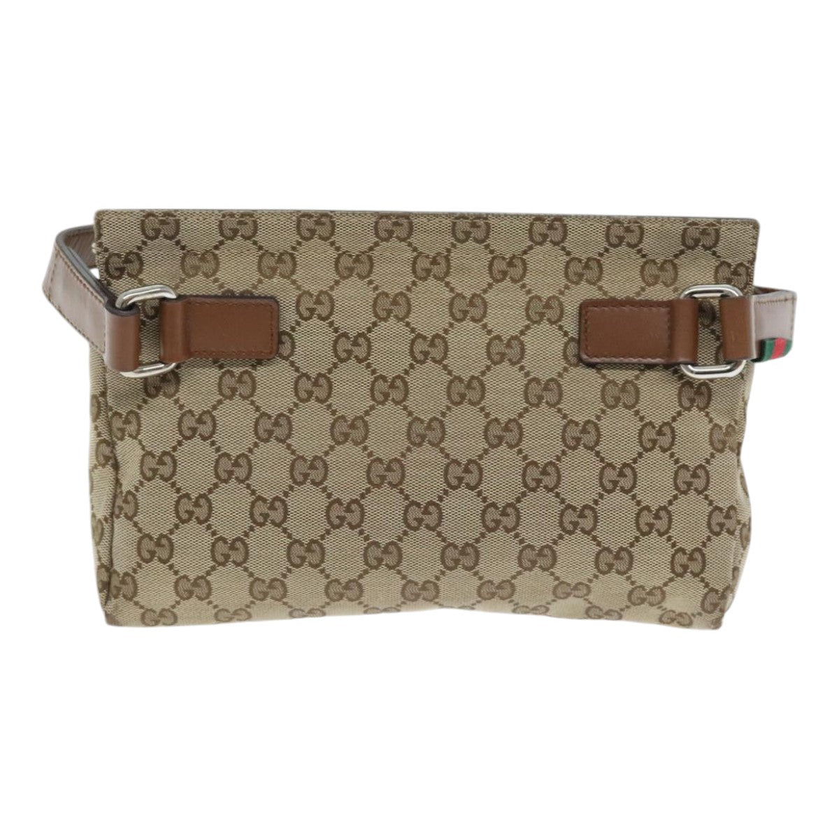 GUCCI GG Canvas Web Sherry Line Waist bag Beige Silver Red Auth 89770 - 0