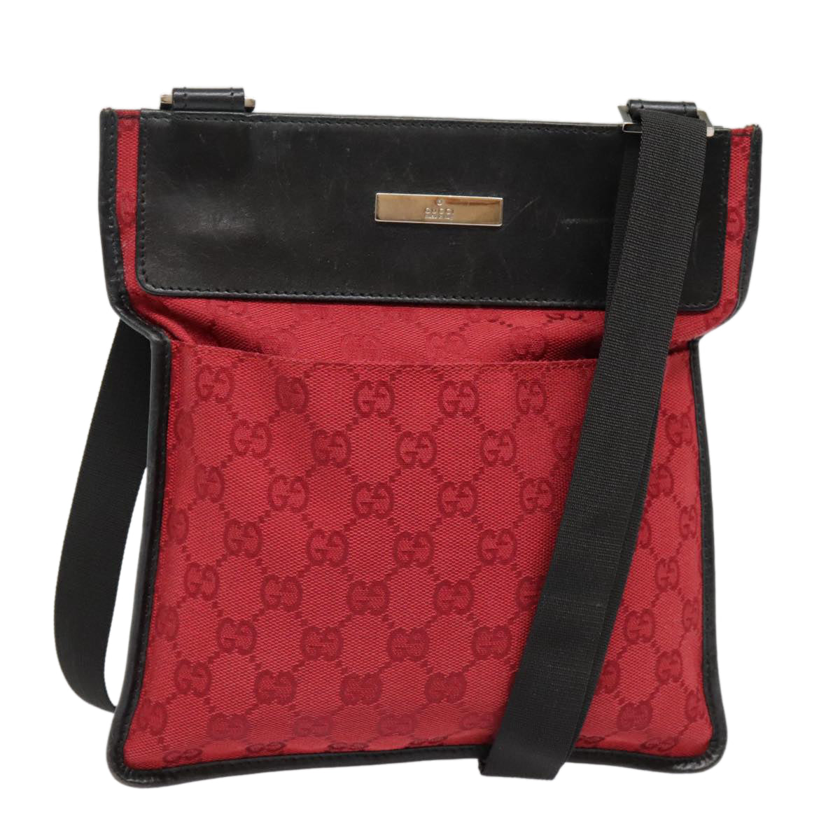 GUCCI GG Canvas Shoulder Bag Silver Red 019 0348 Auth 89771