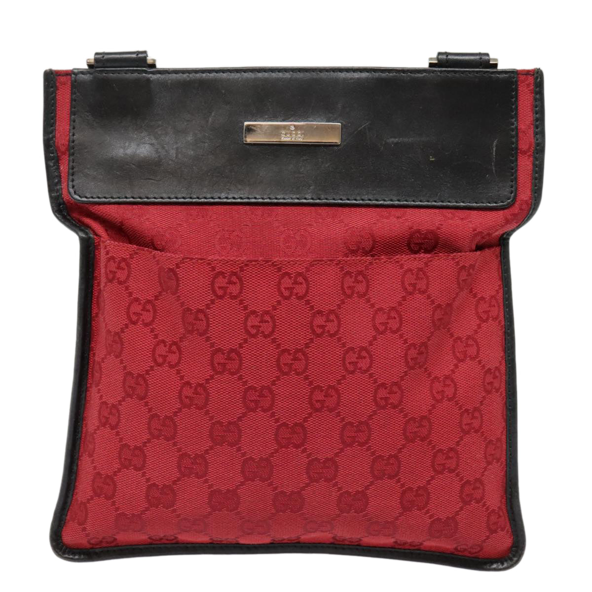 GUCCI GG Canvas Shoulder Bag Silver Red 019 0348 Auth 89771