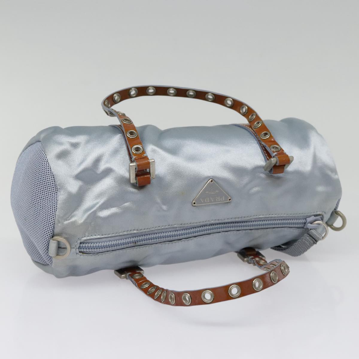 PRADA Hand Bag Satin Light Blue Auth 89783