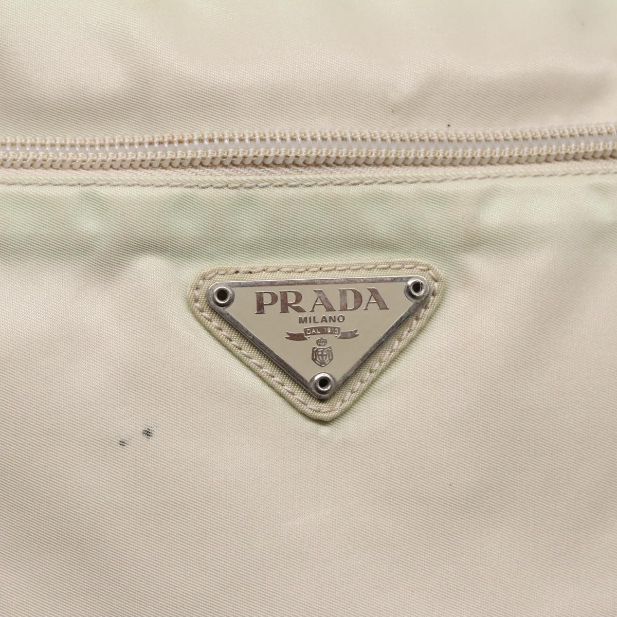 PRADA Tote Bag Nylon Beige Silver Auth 89784