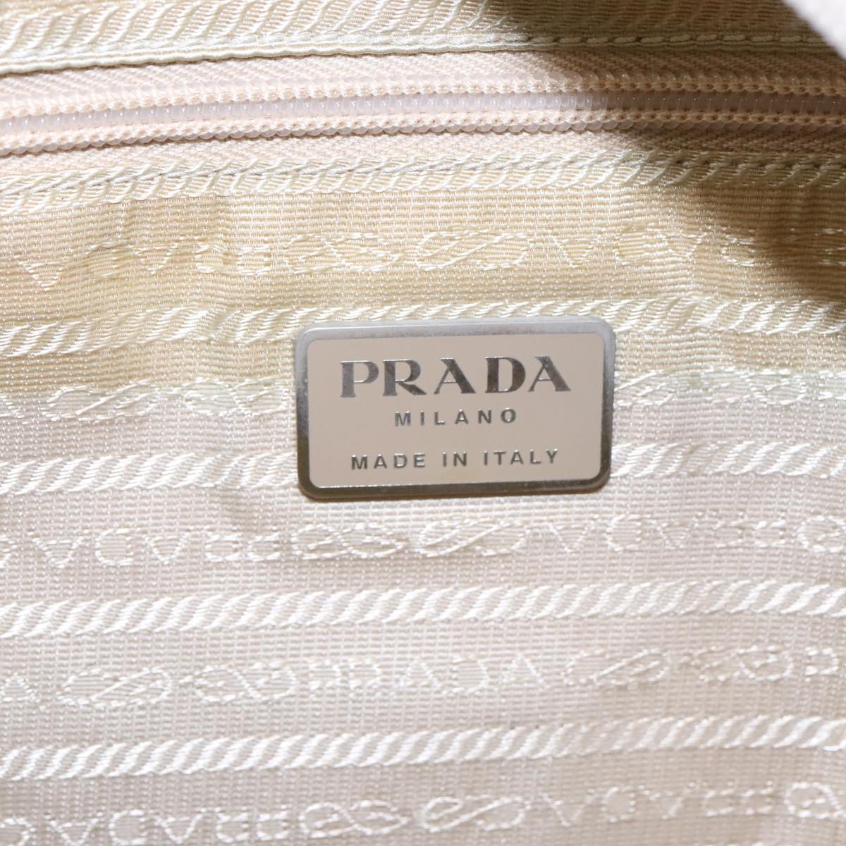 PRADA Tote Bag Nylon Beige Silver Auth 89784