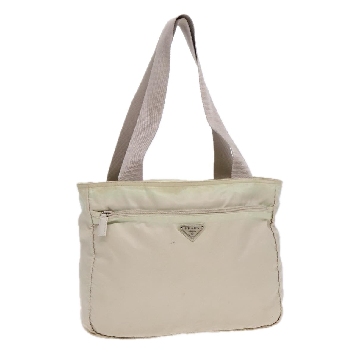 PRADA Tote Bag Nylon Beige Silver Auth 89784