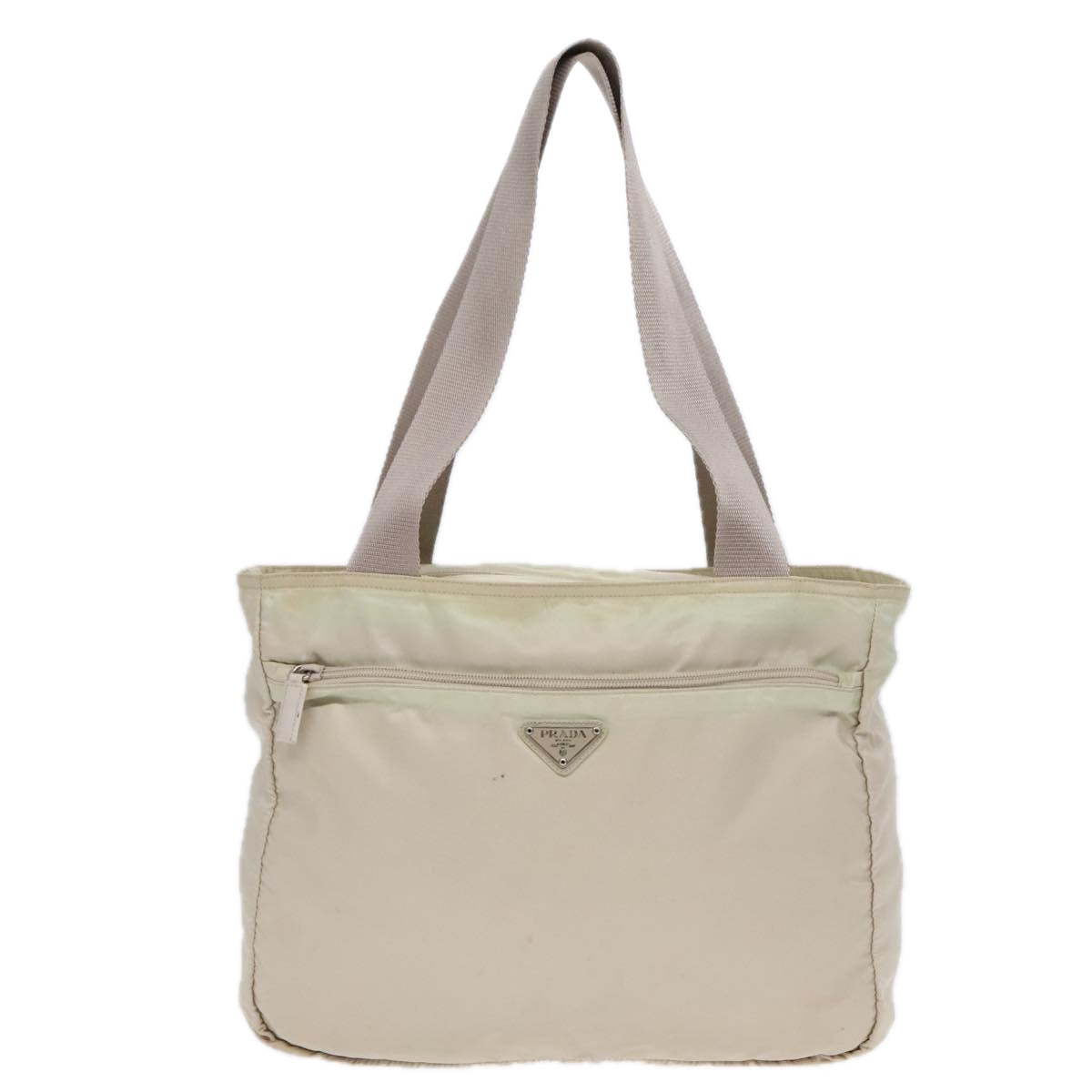 PRADA Tote Bag Nylon Beige Silver Auth 89784