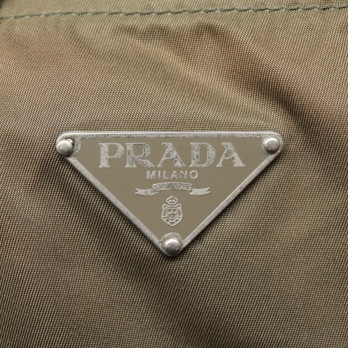 PRADA Tote Bag Nylon Khaki Silver Auth 89785