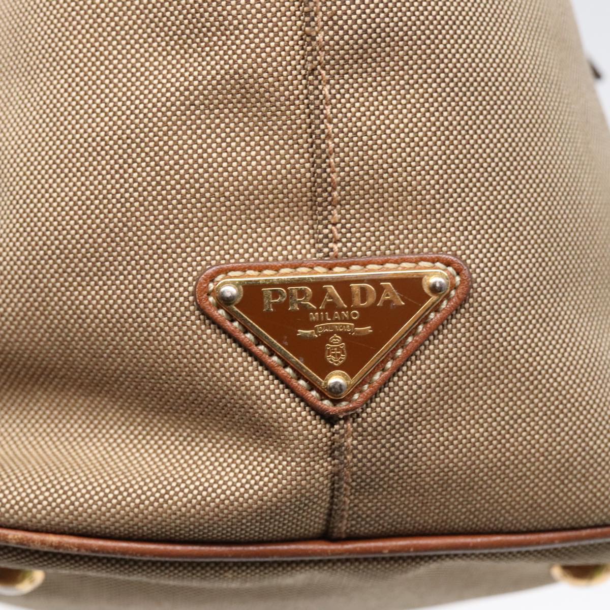 PRADA Tote Bag Canvas Leather 2way Beige Gold Auth 89786