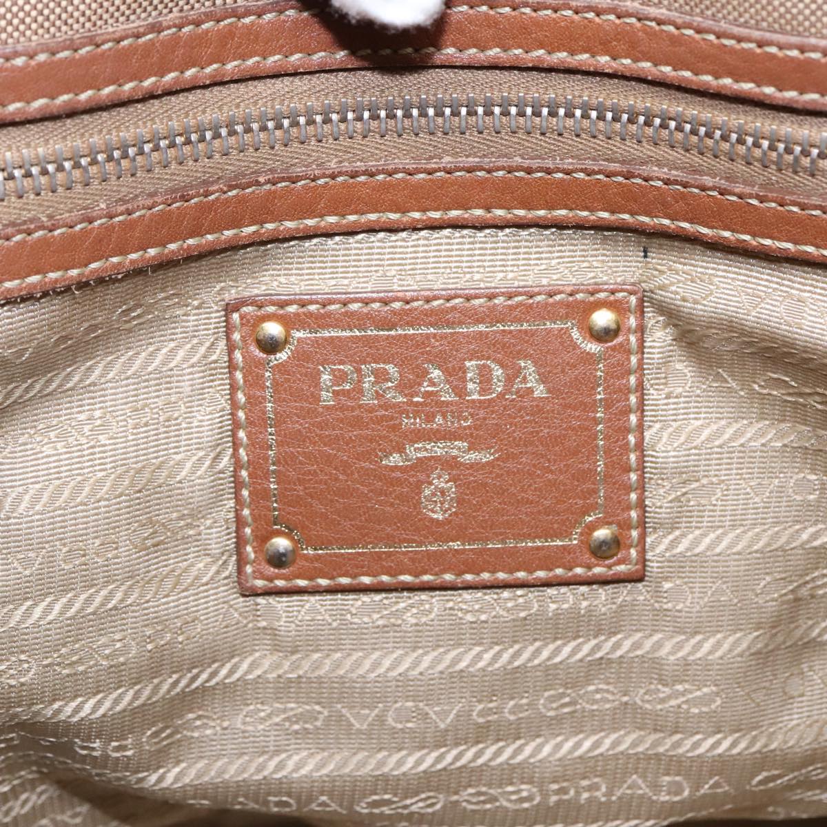 PRADA Tote Bag Canvas Leather 2way Beige Gold Auth 89786