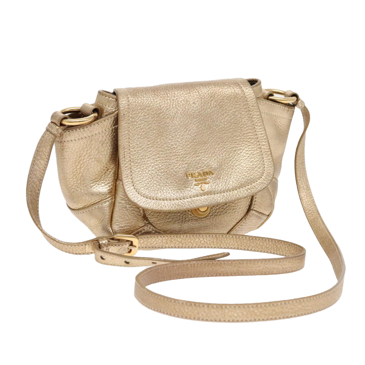 PRADA Shoulder Bag Leather Gold Auth 89788