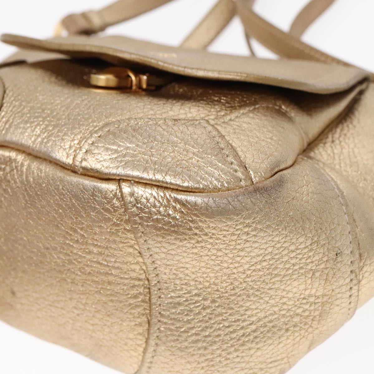 PRADA Shoulder Bag Leather Gold Auth 89788