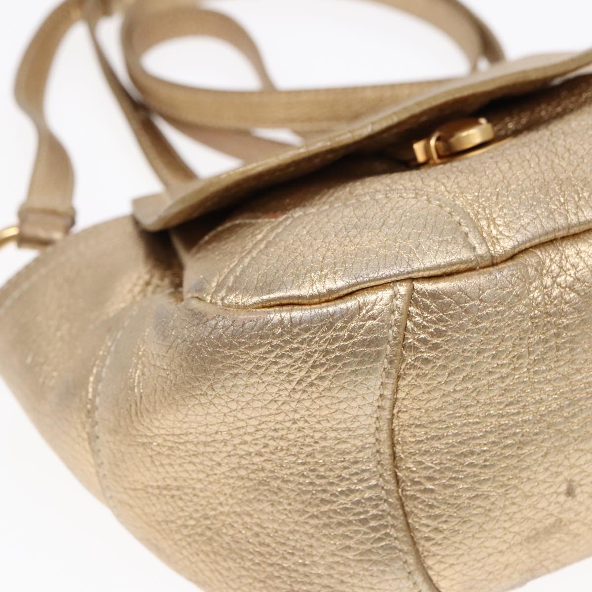 PRADA Shoulder Bag Leather Gold Auth 89788