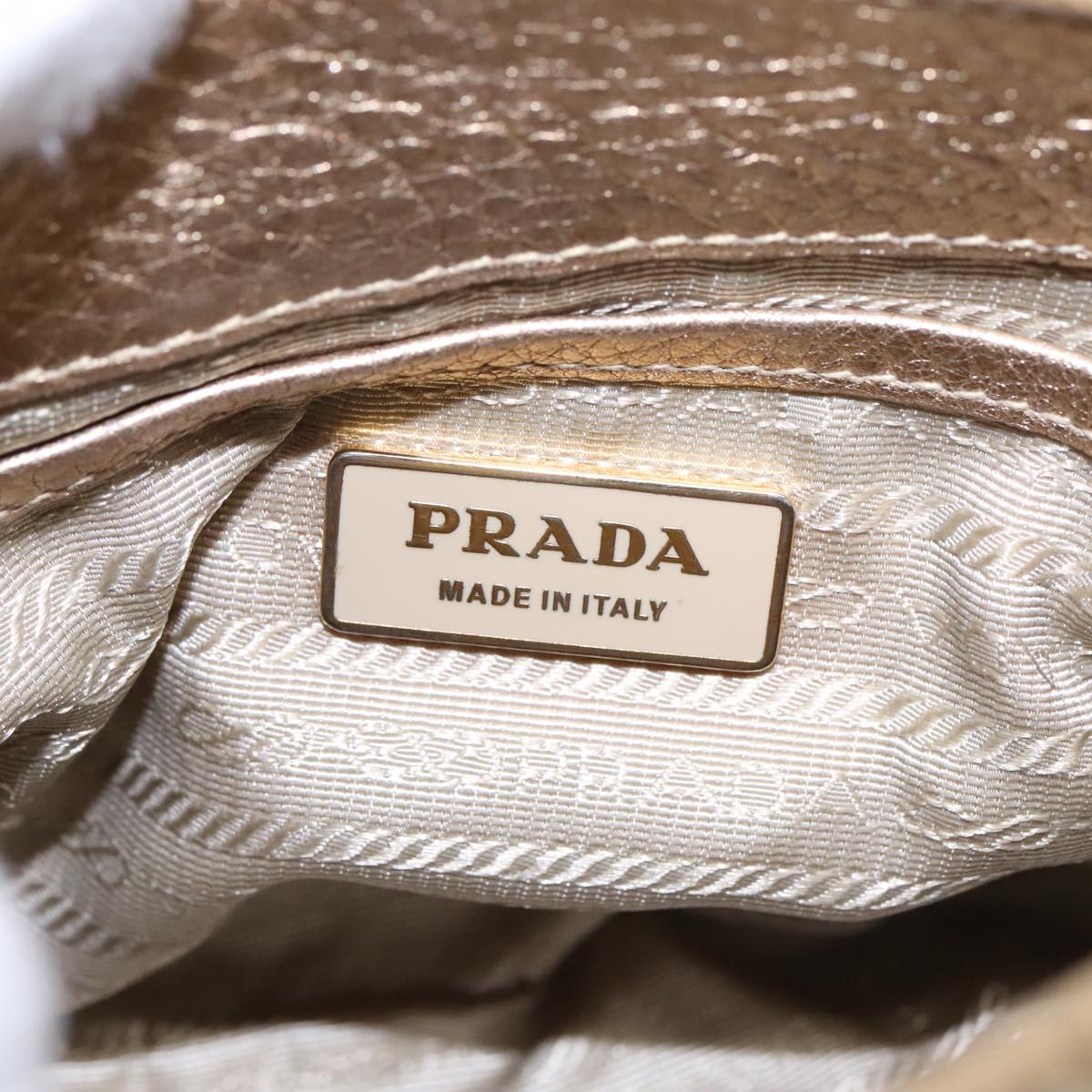 PRADA Shoulder Bag Leather Gold Auth 89788