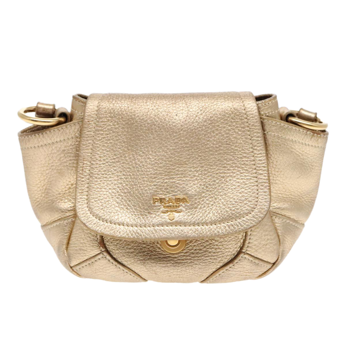 PRADA Shoulder Bag Leather Gold Auth 89788