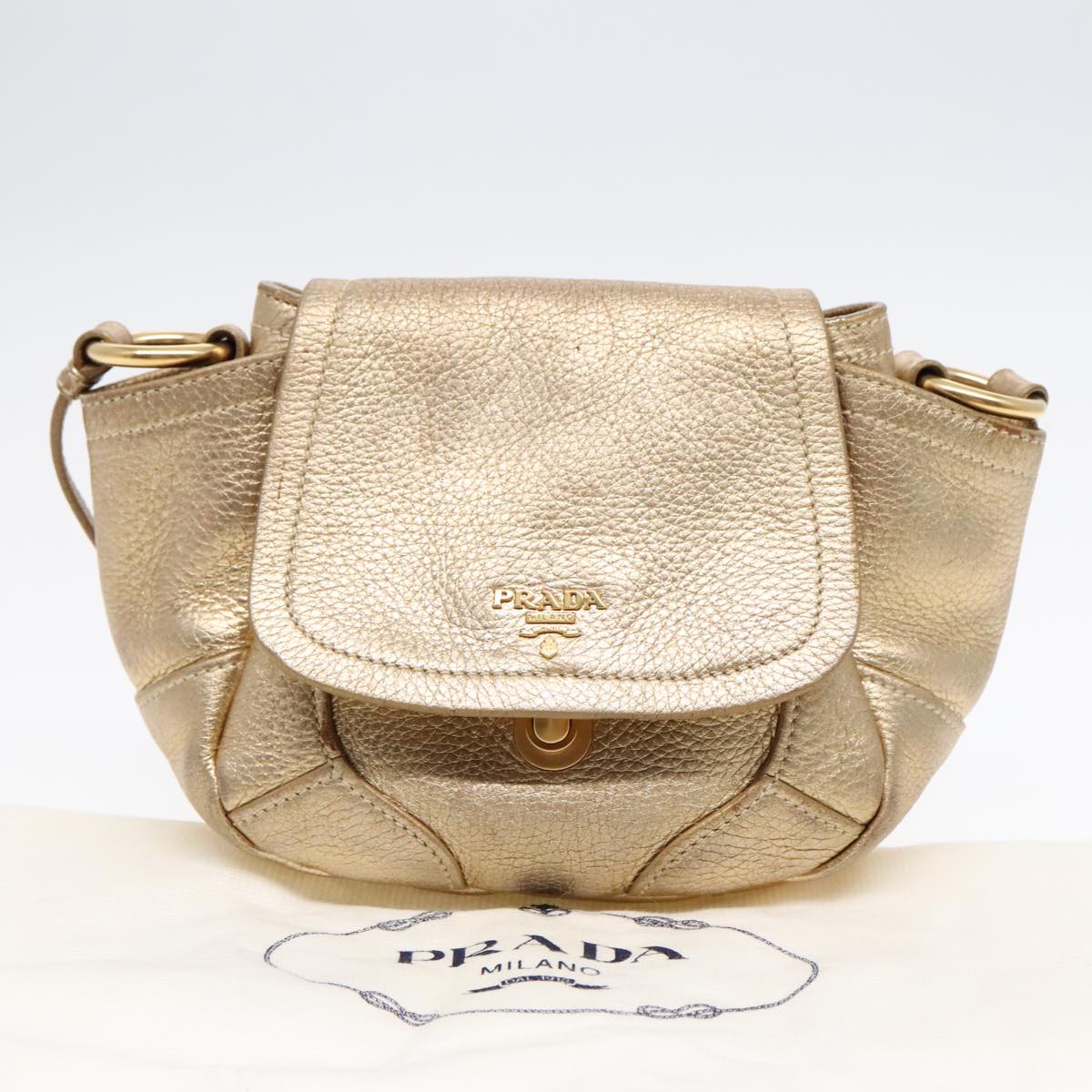 PRADA Shoulder Bag Leather Gold Auth 89788