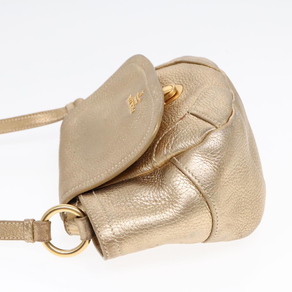 PRADA Shoulder Bag Leather Gold Auth 89788