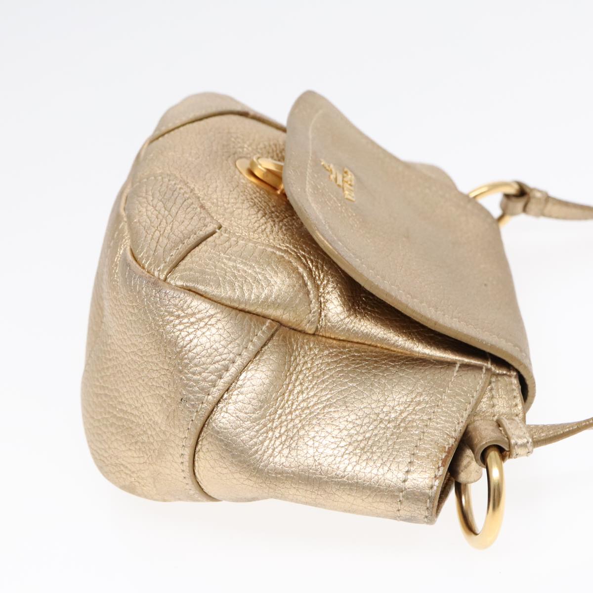 PRADA Shoulder Bag Leather Gold Auth 89788