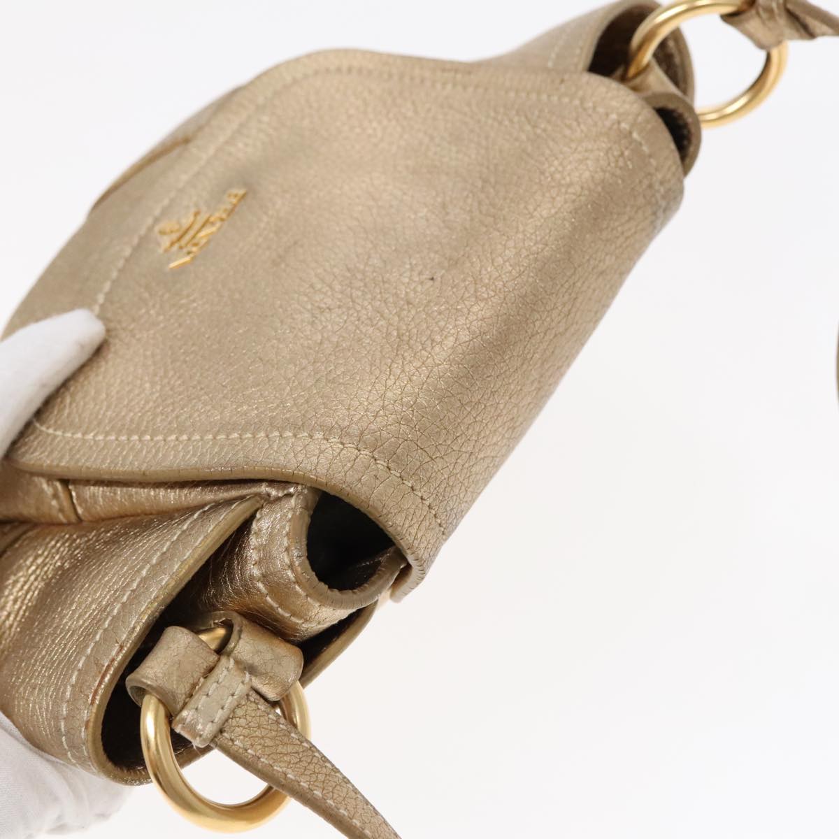 PRADA Shoulder Bag Leather Gold Auth 89788