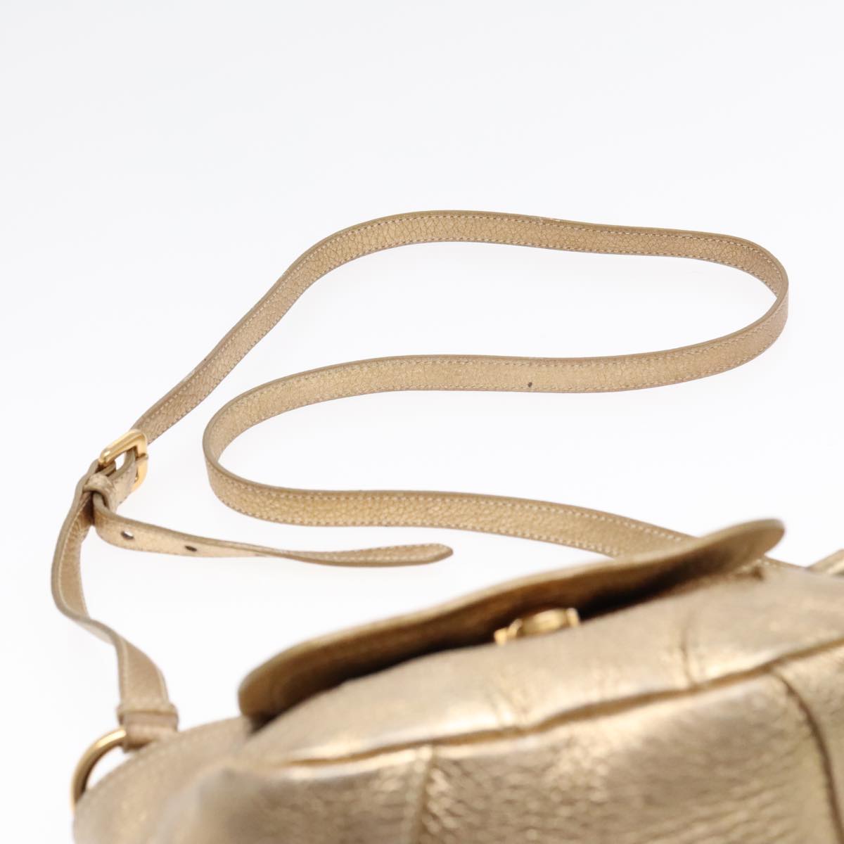 PRADA Shoulder Bag Leather Gold Auth 89788