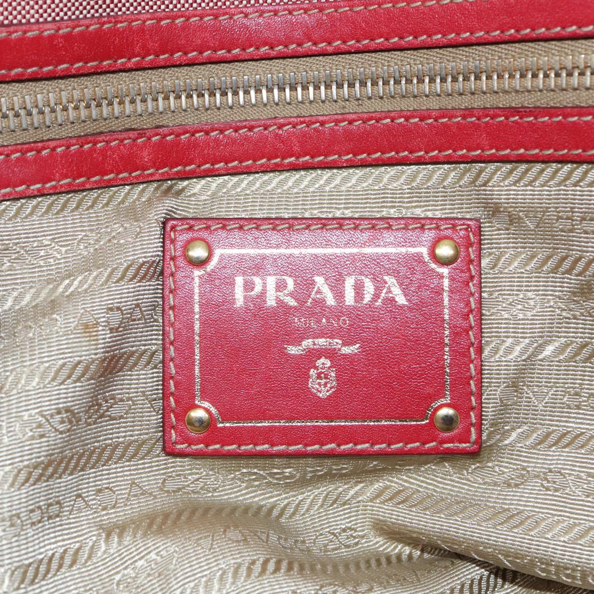 PRADA Hand Bag Canvas Red Auth 89789