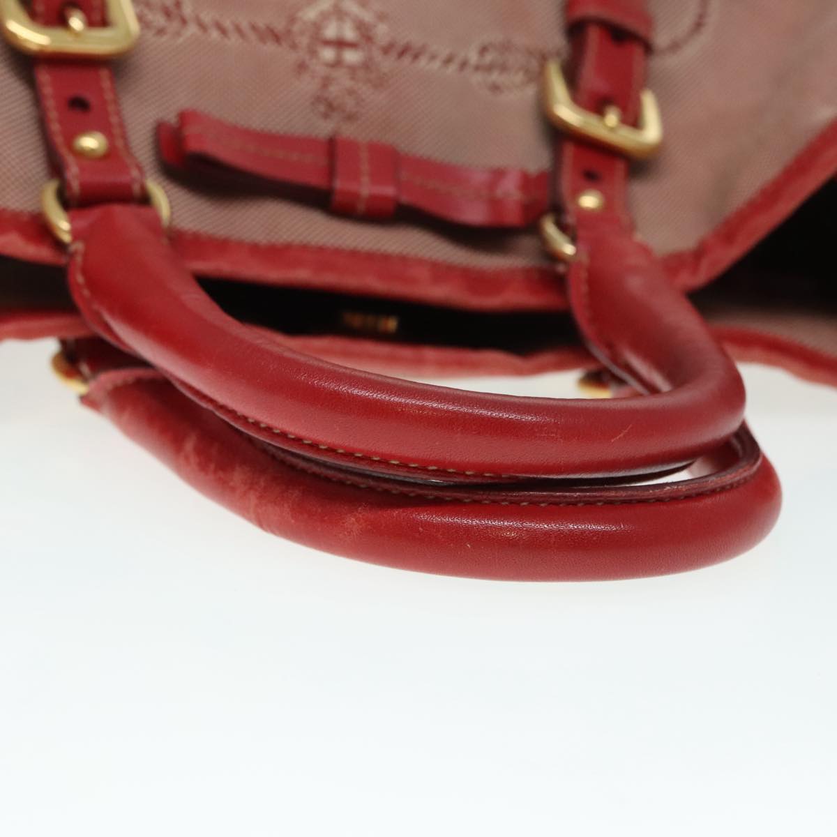 PRADA Hand Bag Canvas Red Auth 89789