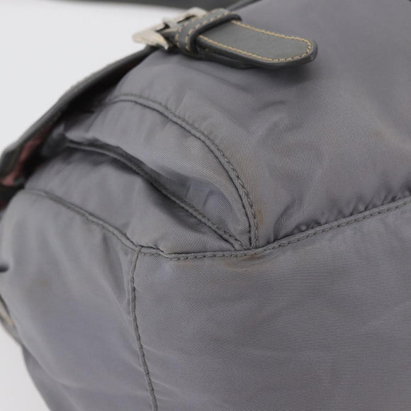 PRADA Shoulder Bag Nylon Gray Silver Auth 89792