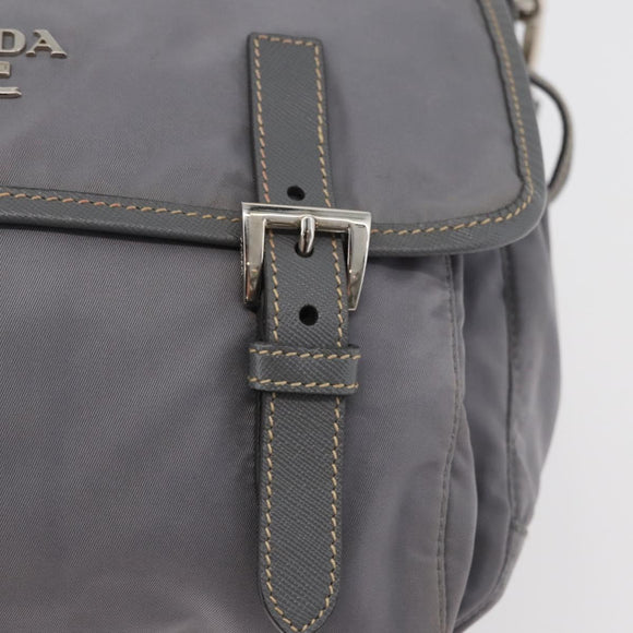 PRADA Umhängetasche Nylon Grau Silber Auth 89792