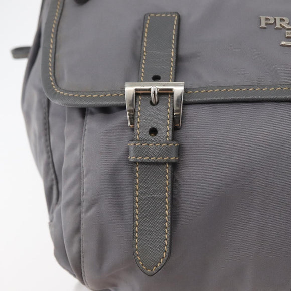 PRADA Umhängetasche Nylon Grau Silber Auth 89792
