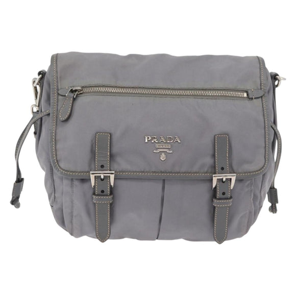 PRADA Umhängetasche Nylon Grau Silber Auth 89792