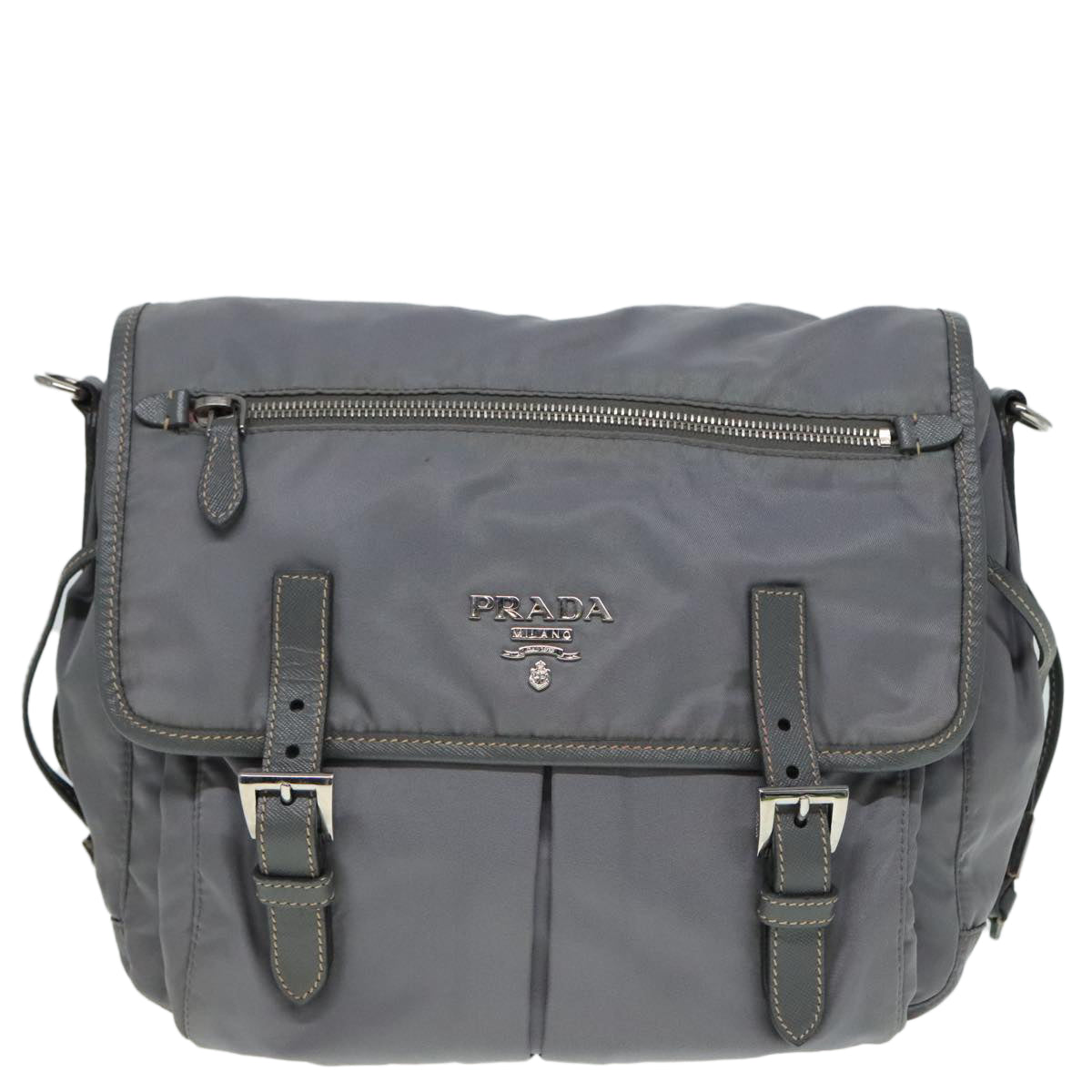 PRADA Shoulder Bag Nylon Gray Auth 89792