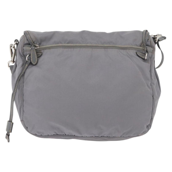PRADA Shoulder Bag Nylon Gray Silver Auth 89792