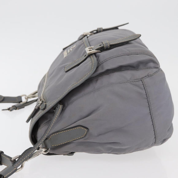 PRADA Umhängetasche Nylon Grau Silber Auth 89792