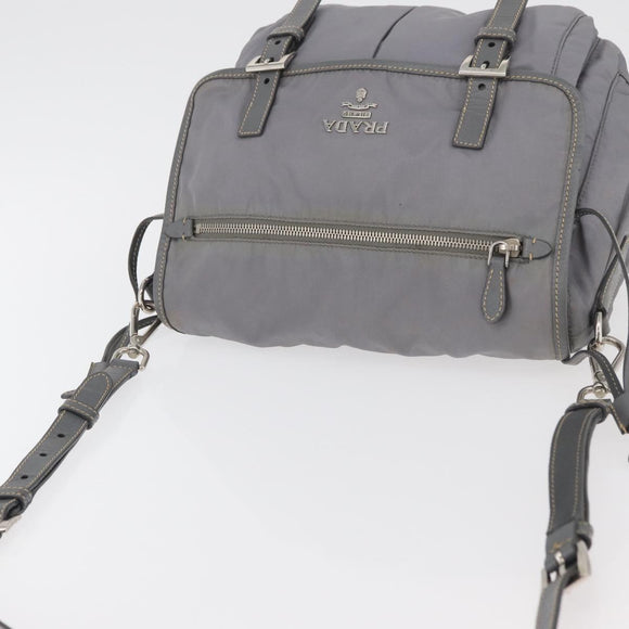 PRADA Shoulder Bag Nylon Gray Silver Auth 89792
