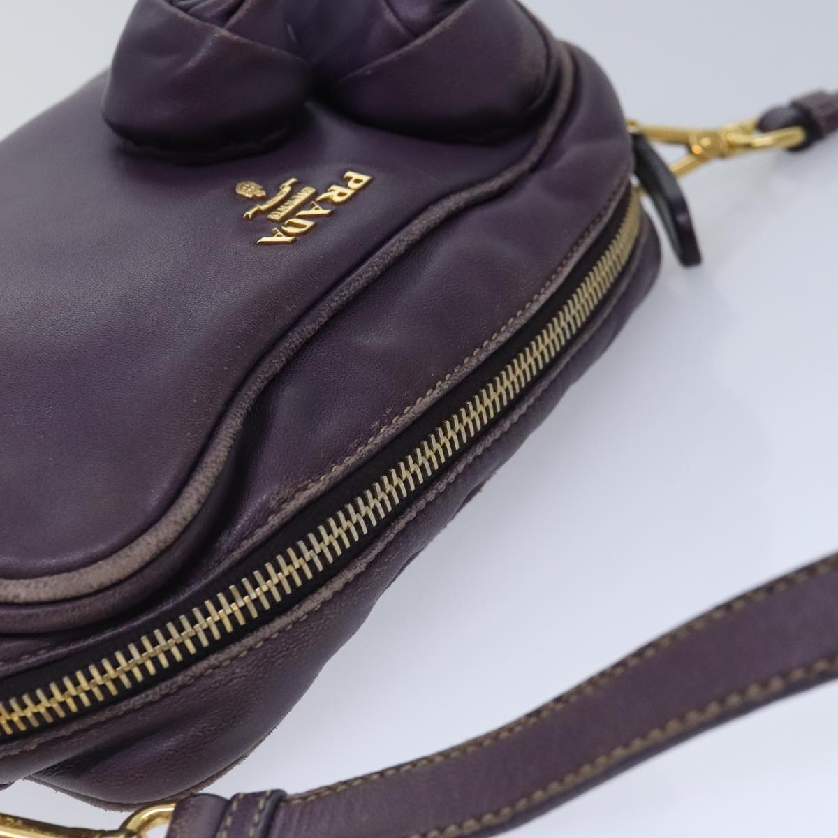 PRADA Shoulder Bag Leather Purple Auth 89794