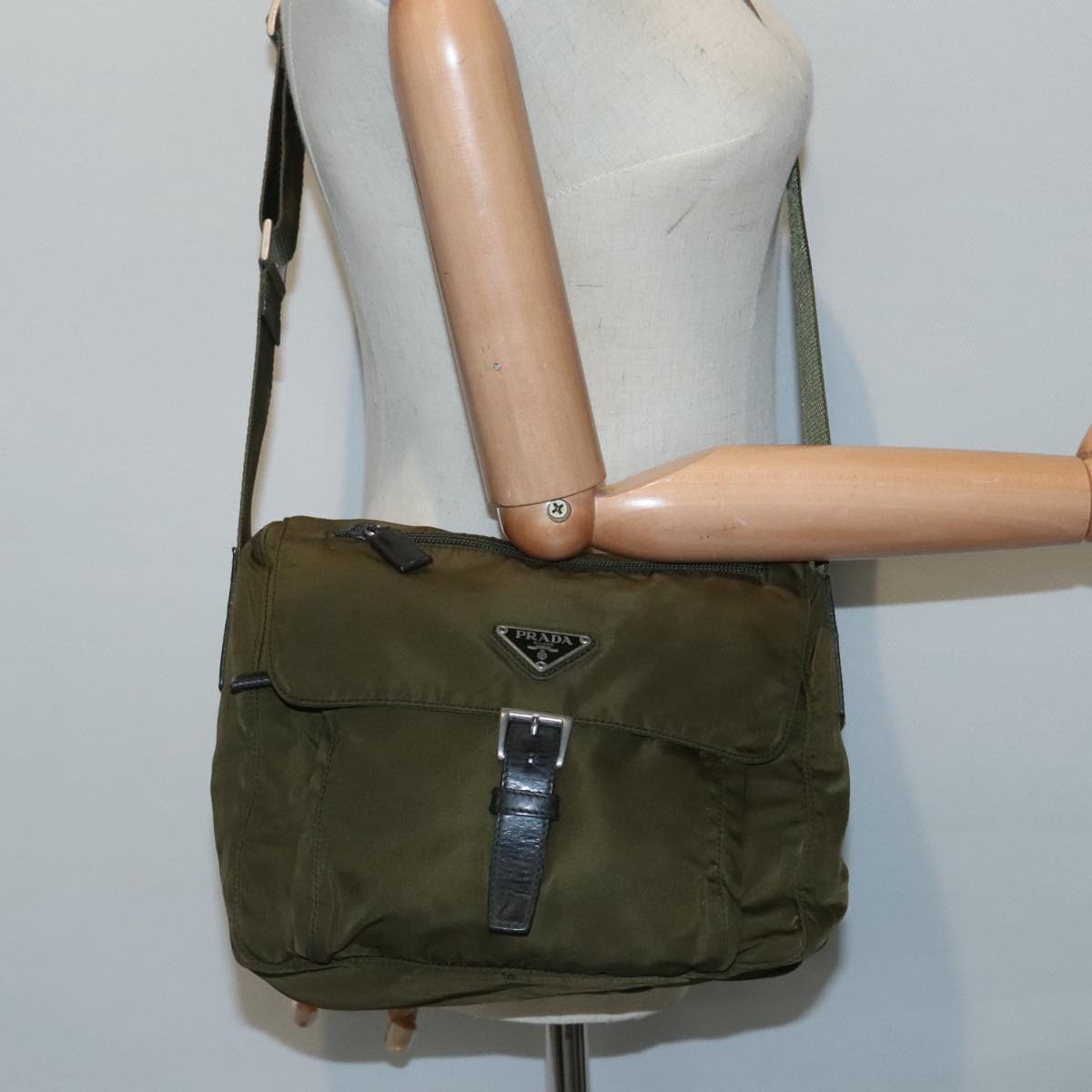 PRADA Shoulder Bag Nylon Khaki Auth 89795