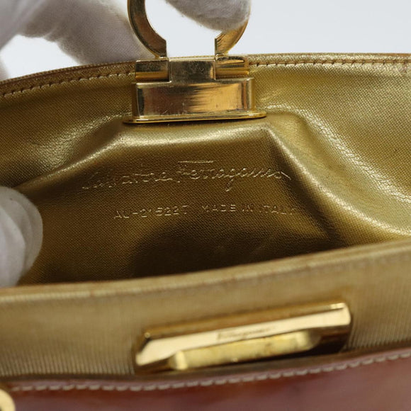 Salvatore Ferragamo Gancini Shoulder Bag Vinyl Beige Orange Auth 89799