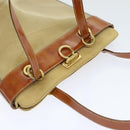 Salvatore Ferragamo Gancini Shoulder Bag Vinyl Beige Orange Auth 89799-6