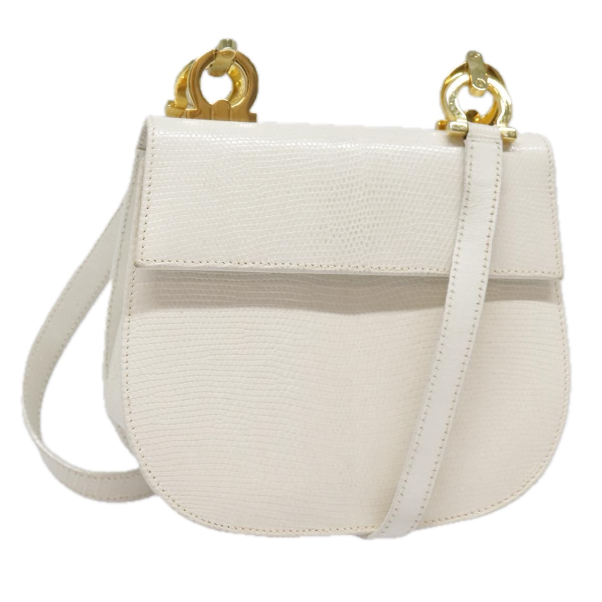 Salvatore Ferragamo Gancini Shoulder Bag Leather White Auth 89803