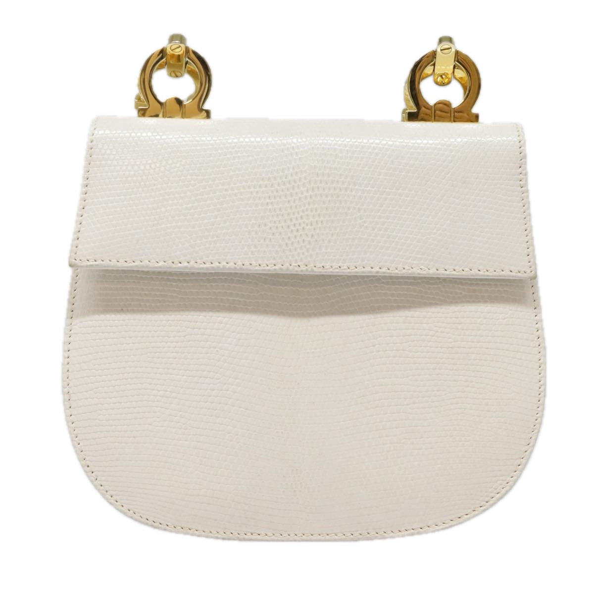 Salvatore Ferragamo Gancini Shoulder Bag Leather White Auth 89803 - 0