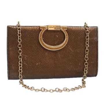 Salvatore Ferragamo Gancini Chain Shoulder Bag Leather Brown Auth 89807