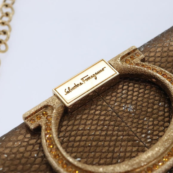 Salvatore Ferragamo Gancini Chain Shoulder Bag Leather Brown Auth 89807