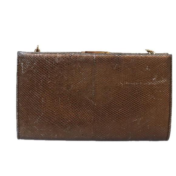 Salvatore Ferragamo Gancini Chain Shoulder Bag Leather Brown Auth 89807