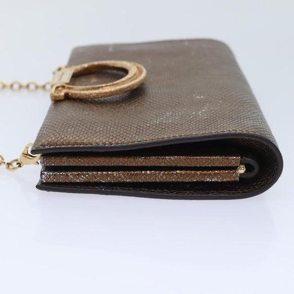 Salvatore Ferragamo Gancini Chain Shoulder Bag Leather Brown Auth 89807