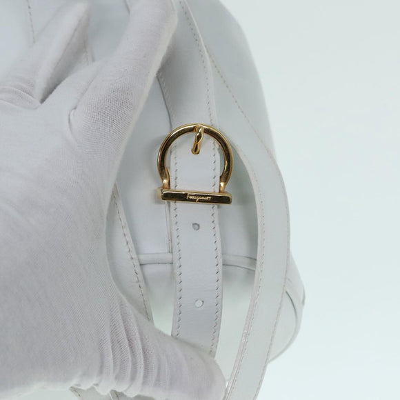 Salvatore Ferragamo Backpack Leather Wicker White Gold Auth 89808V